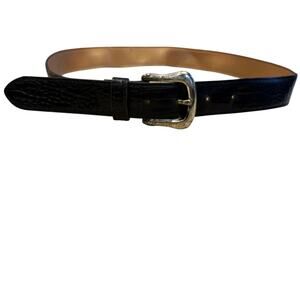 Womans Hillard & Hanson Black Leather Belt Gold Buckle Size Med READ